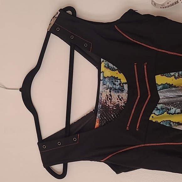 C’Fait Pour Vous Paris Sleeveless Summer Black Colorful Dress Euro Size 3  - Picture 2 of 10